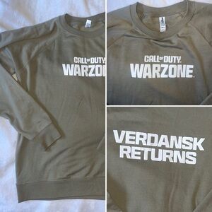 NWT Call of Duty Warzone Sweatshirt Large Unisex Olive Khaki Verdansk Crewneck